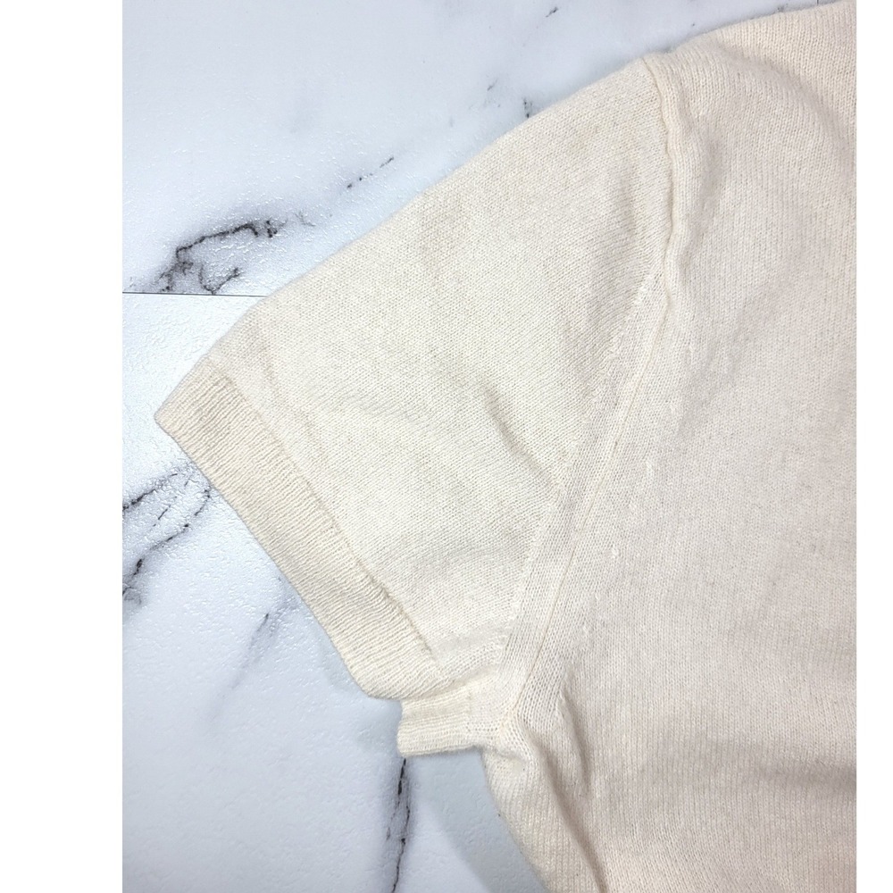 Quince Mongolian Cashmere Tee Ivory Short Sleeve Crew Neck Sweater Large Office - Picture 4 of 9